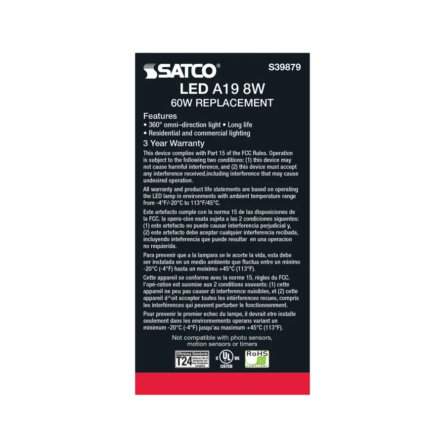8 Watt A19 LED Filament - Clear Finish - Medium base - 2700K - 120 Volt - Image 5