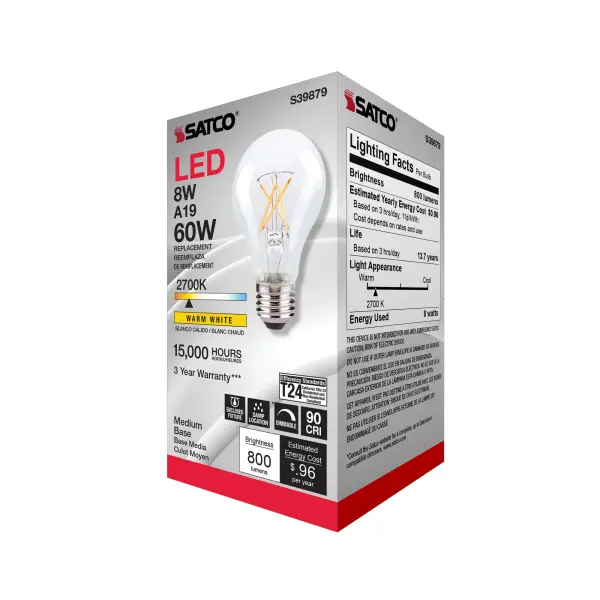 8 Watt A19 LED Filament - Clear Finish - Medium base - 2700K - 120 Volt - Image 7