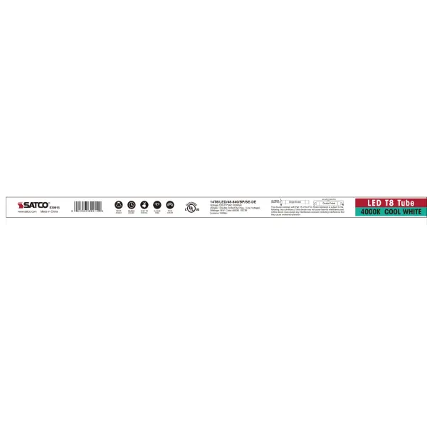 14 Watt T8 LED - 4Ft - 4000K - Medium Bi Pin base - 50000 Average rated hours - 1800 Lumens - Type B - Ballast Bypass - Single or Double Ended Wiring - Image 7