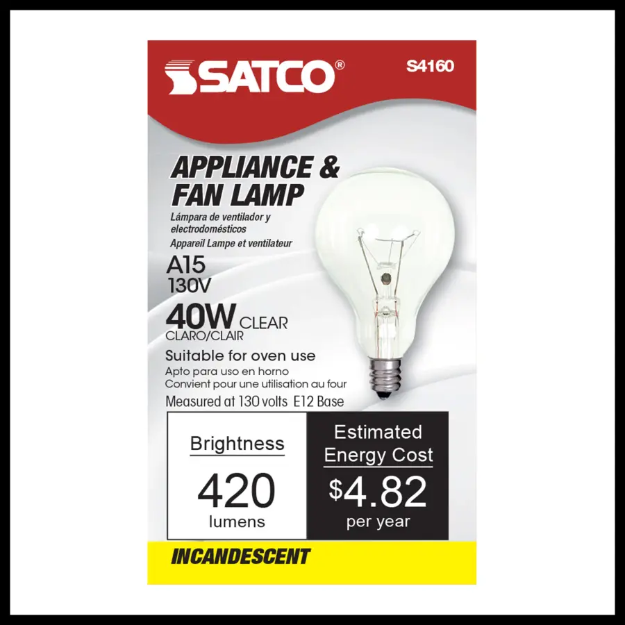 40 Watt A15 Incandescent - Clear - Appliance Lamp - 1000 Average rated hours - 420 Lumens - Candelabra base - 130 Volt - Image 3