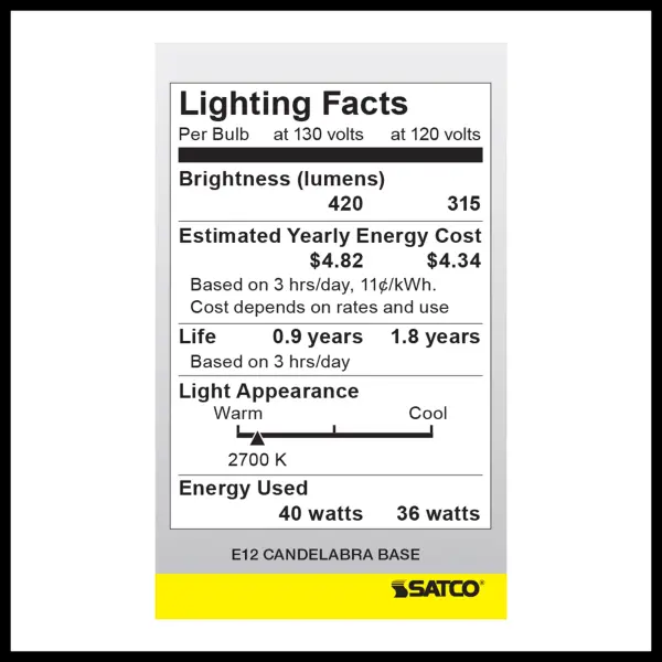 40 Watt A15 Incandescent - Clear - Appliance Lamp - 1000 Average rated hours - 420 Lumens - Candelabra base - 130 Volt - Image 6