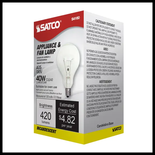 40 Watt A15 Incandescent - Clear - Appliance Lamp - 1000 Average rated hours - 420 Lumens - Candelabra base - 130 Volt - Image 7