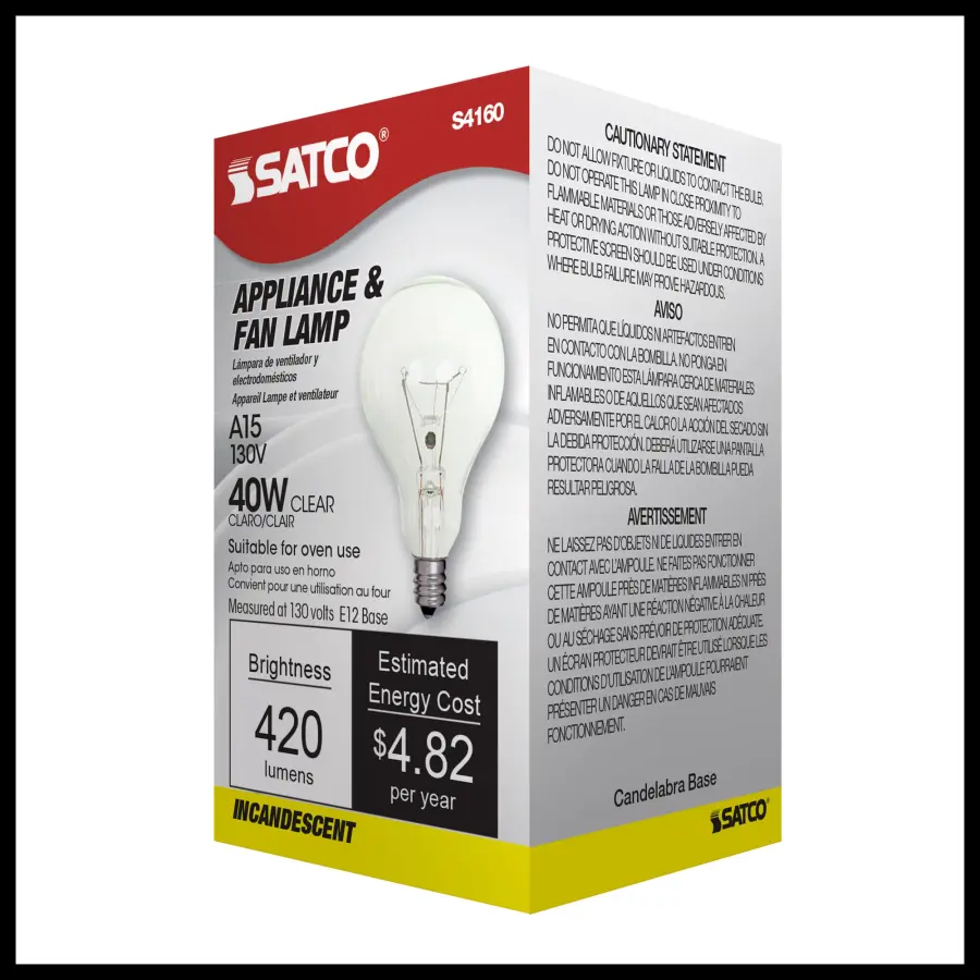 40 Watt A15 Incandescent - Clear - Appliance Lamp - 1000 Average rated hours - 420 Lumens - Candelabra base - 130 Volt - Image 7
