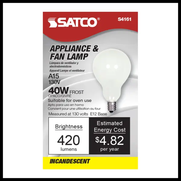 40 Watt A15 Incandescent - Frost - Appliance Lamp - 1000 Average rated hours - 420 Lumens - Candelabra base - 130 Volt - Image 3