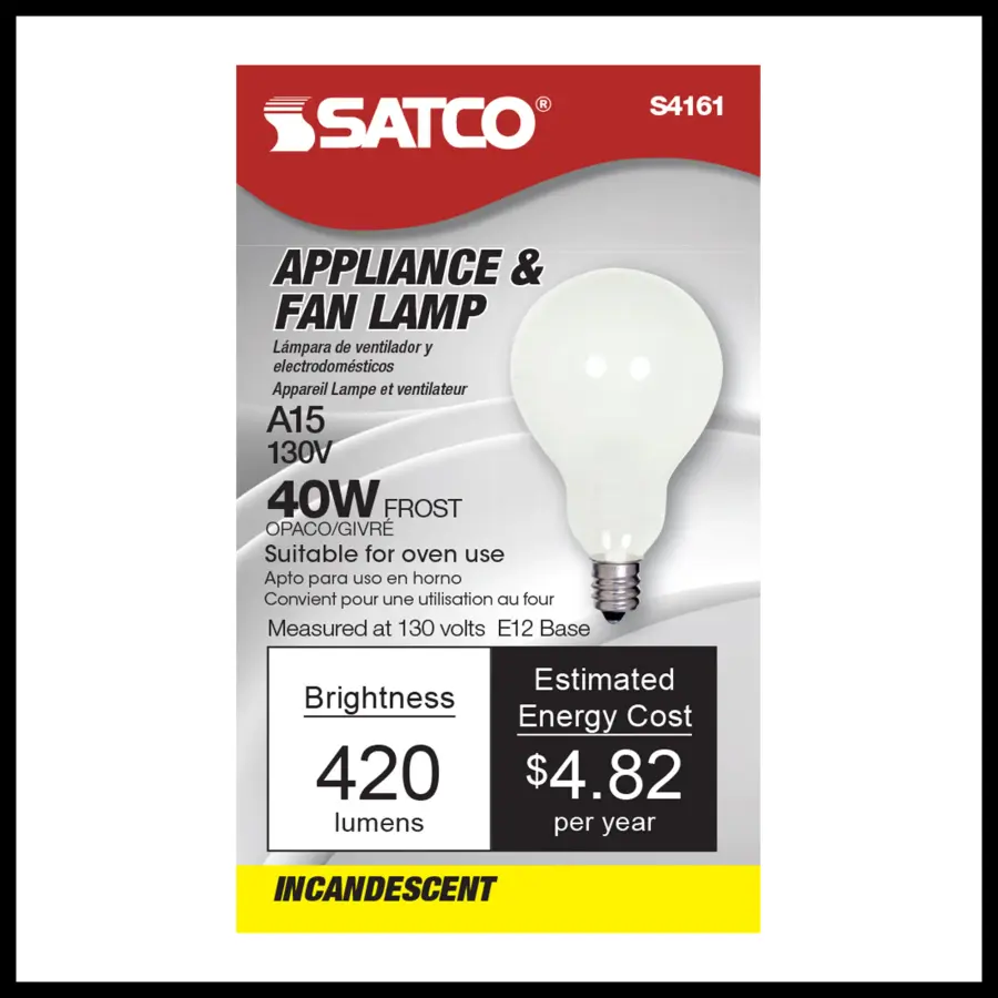 40 Watt A15 Incandescent - Frost - Appliance Lamp - 1000 Average rated hours - 420 Lumens - Candelabra base - 130 Volt - Image 3