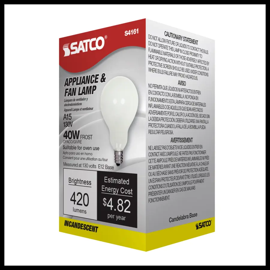 40 Watt A15 Incandescent - Frost - Appliance Lamp - 1000 Average rated hours - 420 Lumens - Candelabra base - 130 Volt - Image 7