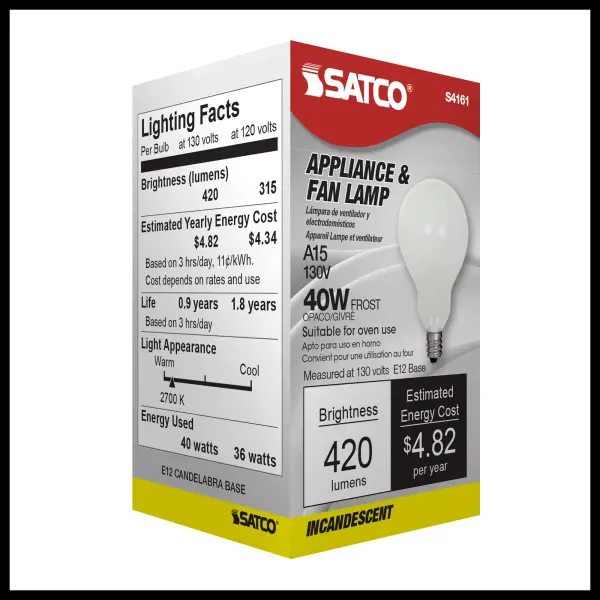 40 Watt A15 Incandescent - Frost - Appliance Lamp - 1000 Average rated hours - 420 Lumens - Candelabra base - 130 Volt - Image 8