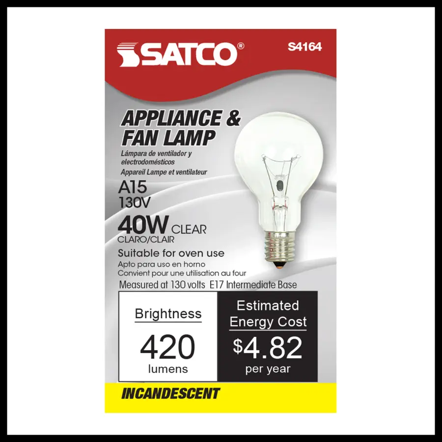 40 Watt A15 Incandescent - Clear - Appliance Lamp - 1000 Average rated hours - 420 Lumens - Intermediate base - 130 Volt - Image 3