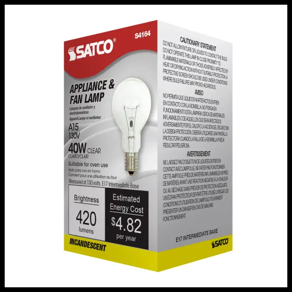 40 Watt A15 Incandescent - Clear - Appliance Lamp - 1000 Average rated hours - 420 Lumens - Intermediate base - 130 Volt - Image 7