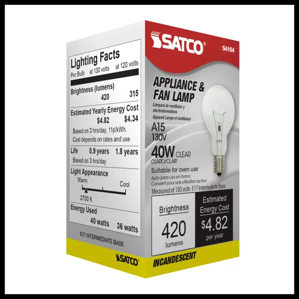 40 Watt A15 Incandescent - Clear - Appliance Lamp - 1000 Average rated hours - 420 Lumens - Intermediate base - 130 Volt - Image 8