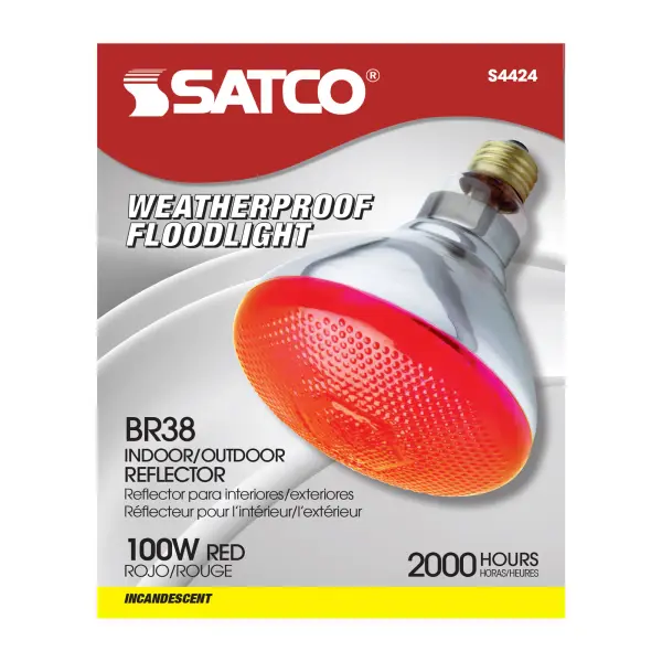 100 Watt BR38 Incandescent - Red - 2000 Average rated hours - Medium base - 120 Volt - alternate view