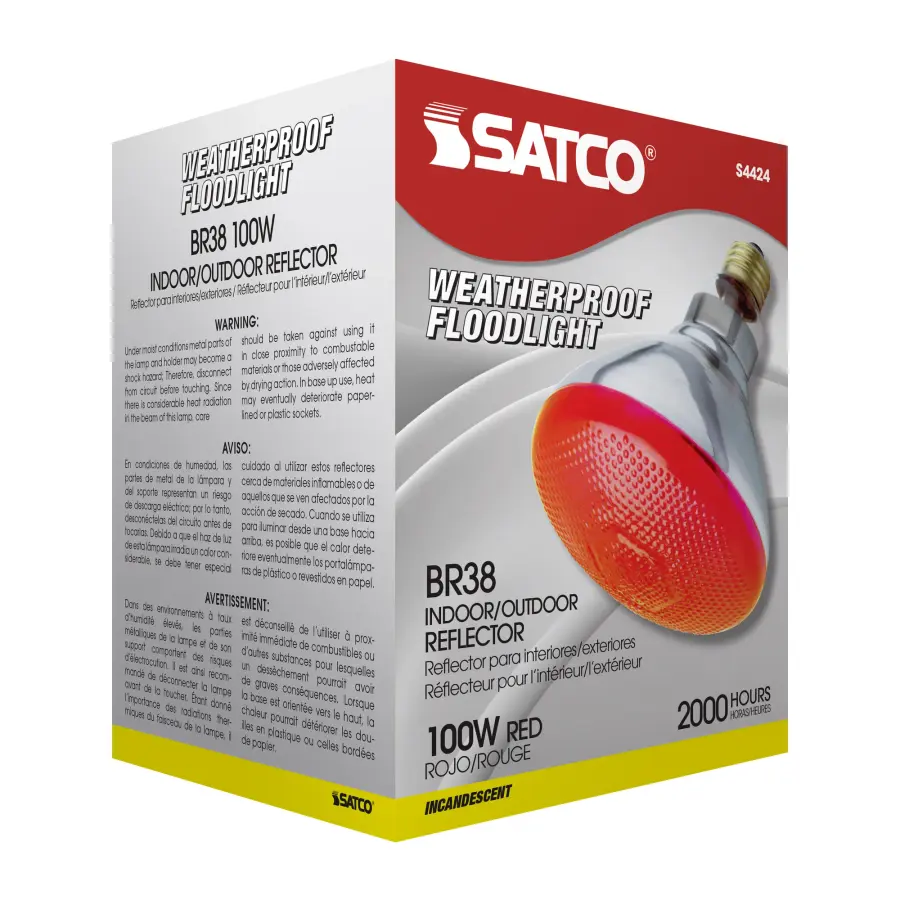 100 Watt BR38 Incandescent - Red - 2000 Average rated hours - Medium base - 120 Volt - Image 7