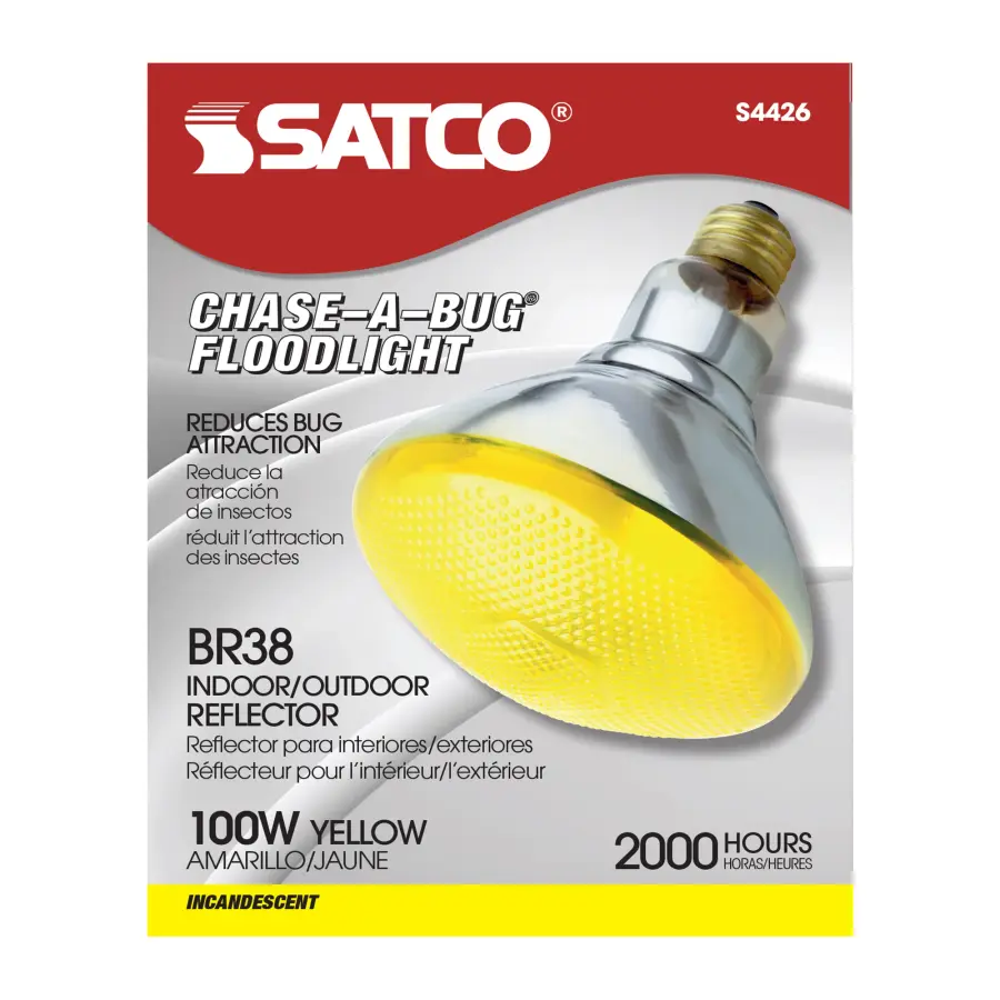 100 Watt BR38 Incandescent - Yellow - 2000 Average rated hours - Medium base - 120 Volt - Image 2