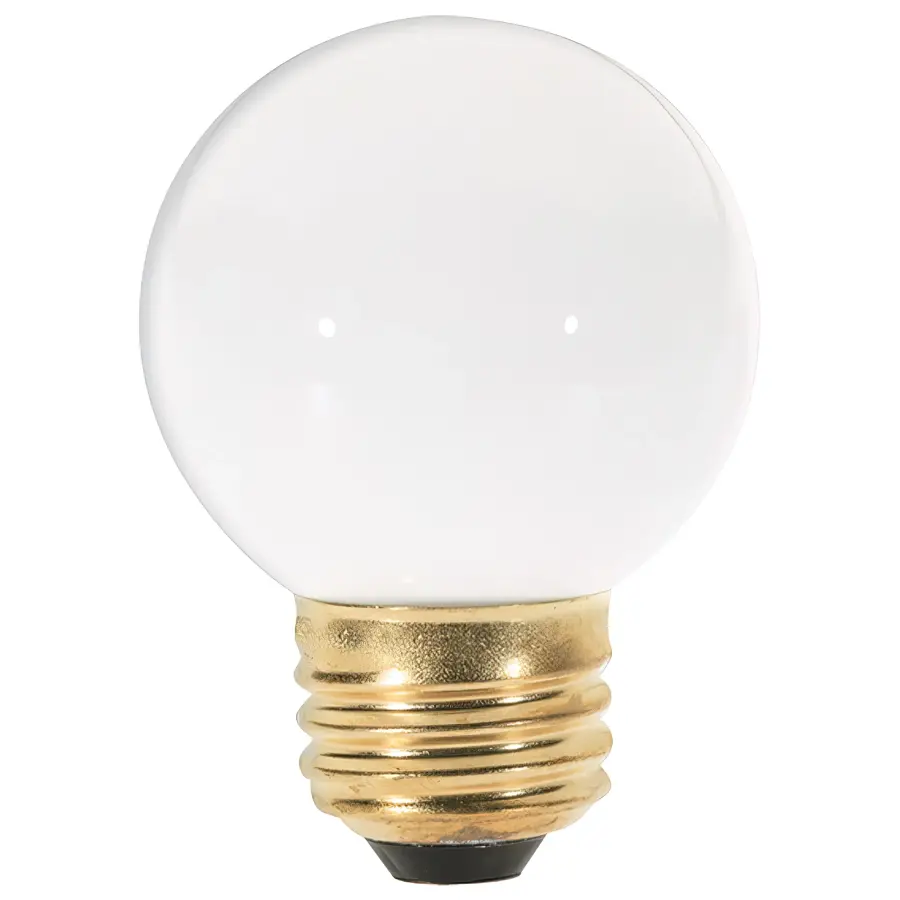 25 Watt G16 1/2 Incandescent - Gloss White - 1500 Average rated hours - 180 Lumens - Medium base - 120 Volt - Carded