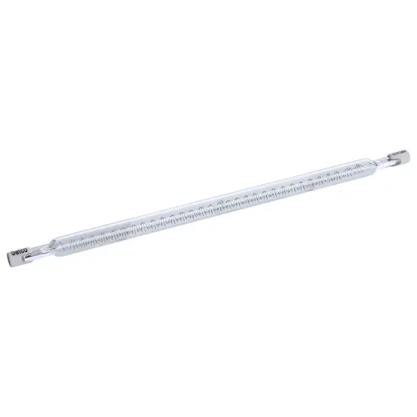 The SATCO quartz 375W halogen lamp features a tubular infrared lensed lamp and a recessed single contact base.