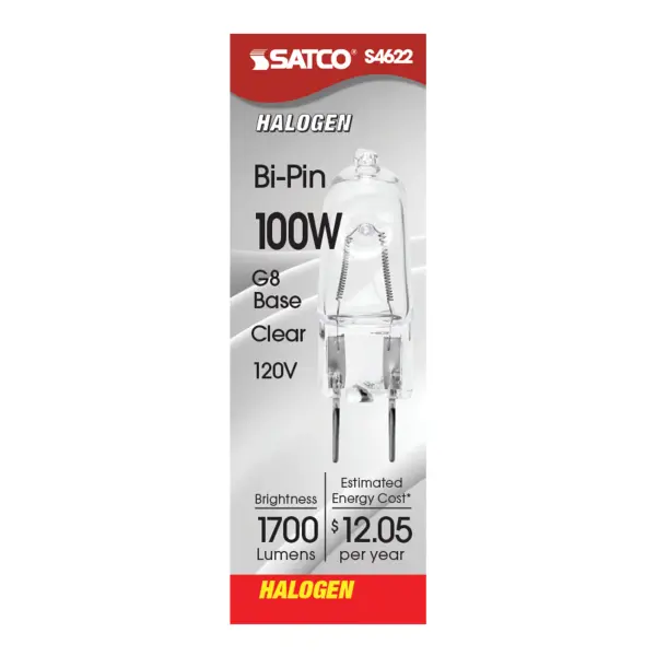 100 Watt - Halogen - T4 - Clear - 2000 Average rated hours - 1700 Lumens - Bi Pin G8 base - 120 Volt - alternate view