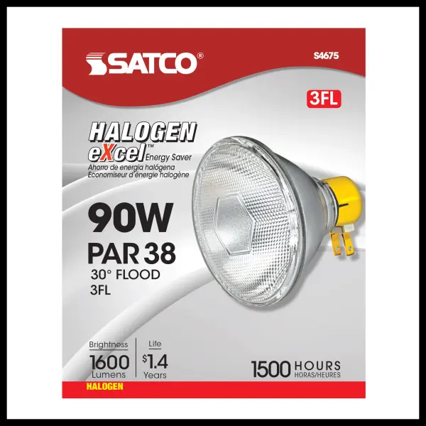 90 Watt - Halogen - PAR38 - Clear - 2500 Average rated hours - 1310 Lumens - Medium Side Prong base - 120 Volt - Image 3