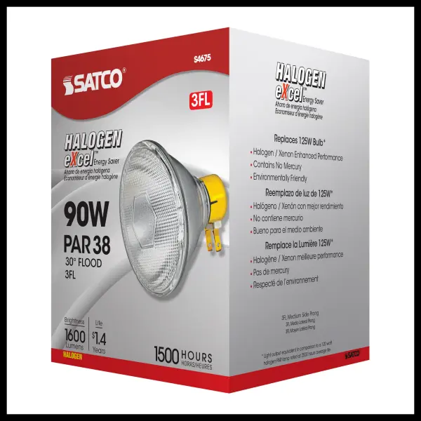 90 Watt - Halogen - PAR38 - Clear - 2500 Average rated hours - 1310 Lumens - Medium Side Prong base - 120 Volt - Image 7