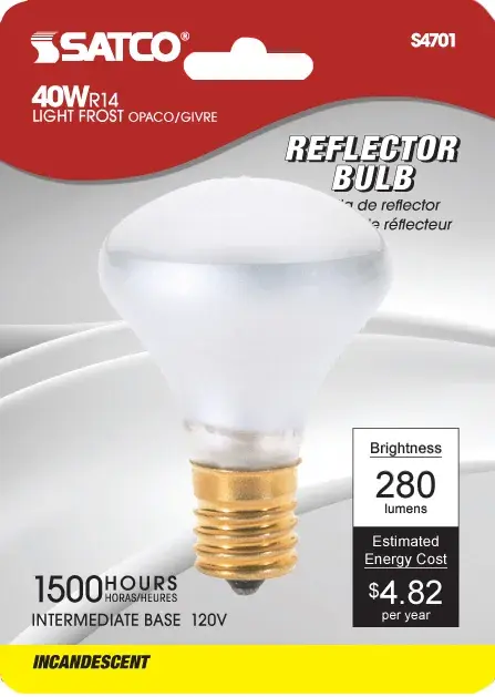 40 Watt R14 Incandescent - Clear - 1500 Average rated hours - 280 Lumens - Intermediate base - 120 Volt - Carded - Image 2