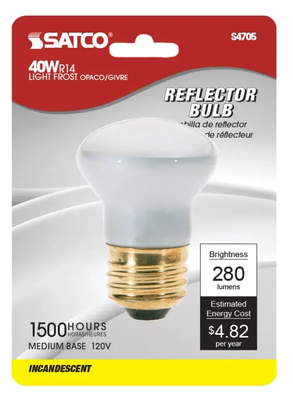 40 Watt R14 Incandescent - Frost - 1500 Average rated hours - 280 Lumens - Medium base - 120 Volt - Carded - alternate view
