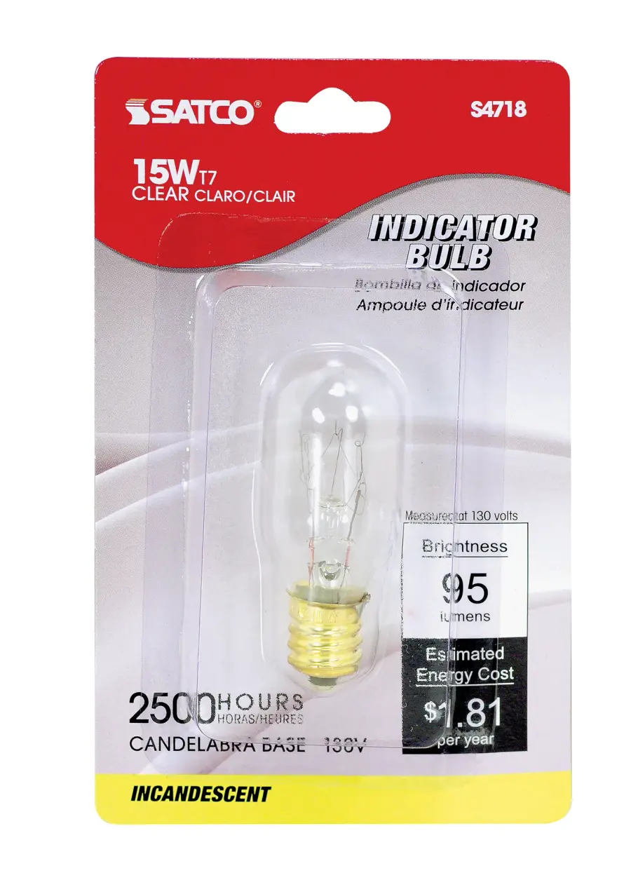 15 Watt T7 Incandescent - Clear - 2500 Average rated hours - 95 Lumens - Candelabra base - 130 Volt - Carded - Image 2