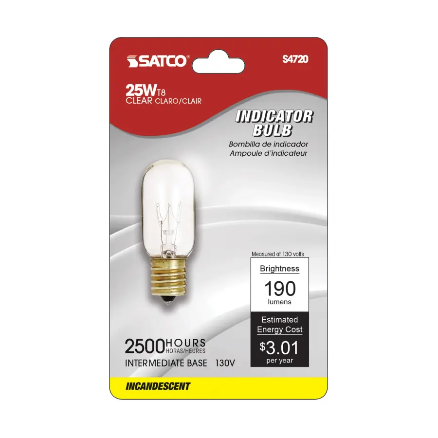 25 Watt T8 Incandescent - Clear - 2500 Average rated hours - 190 Lumens - Intermediate base - 130 Volt - Carded - Image 2