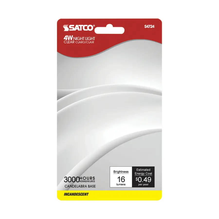 4 Watt C7 Incandescent - Clear - 3000 Average rated hours - 16 Lumens - Candelabra base - 120 Volt - 4-Card - Image 3