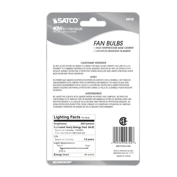 40 Watt B10 Incandescent - Frost - 2000 Average rated hours - 300 Lumens - Medium base - 120 Volt - 2-Card - Image 3