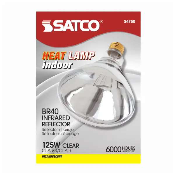SATCO NUVO offers a full line of incandescent heat lamps, providing a reliable and versatile heating solution designed to generate focused heat for a variety of applications. With four unique shapes to choose from-PAR38, BR38, R40, and BR40-these lamps combine functionality and performance to meet diverse needs. Featuring a standard E26 medium base and operating at 120 volts, they emit a comforting glow that's perfect for maintaining warmth. Available in both red and clear finishes, select models are enhanced with a shatterproof coating for added safety and durability. Engineered to emit infrared radiation, these heat lamps excel at providing targeted heat, making them ideal for keeping poultry and piglets warm in brooders, maintaining food at serving temperatures, or adding comfort to bathrooms. Their practical design and dependable performance make them an excellent choice for agricultural, commercial, and residential settings alike. - alternate view