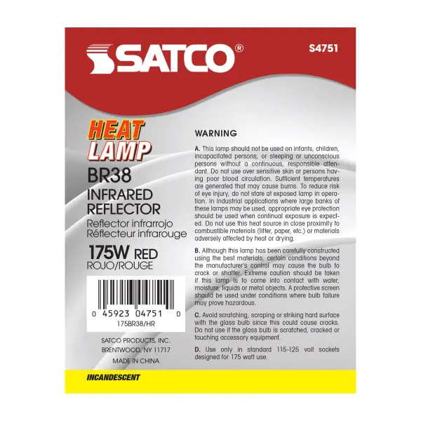 175 Watt BR38 Incandescent - Red Heat - 5000 Average rated hours - Medium base - 120 Volt - Image 3