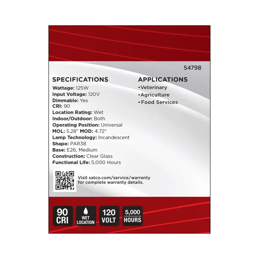 125 Watt PAR38 Incandescent - Clear Heat - Medium Base - Weatherproof - 120 Volt - Image 6