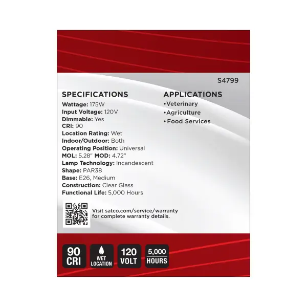 175 Watt PAR38 Incandescent - Clear Heat - Medium Base - Weatherproof - 120 Volt - Image 6