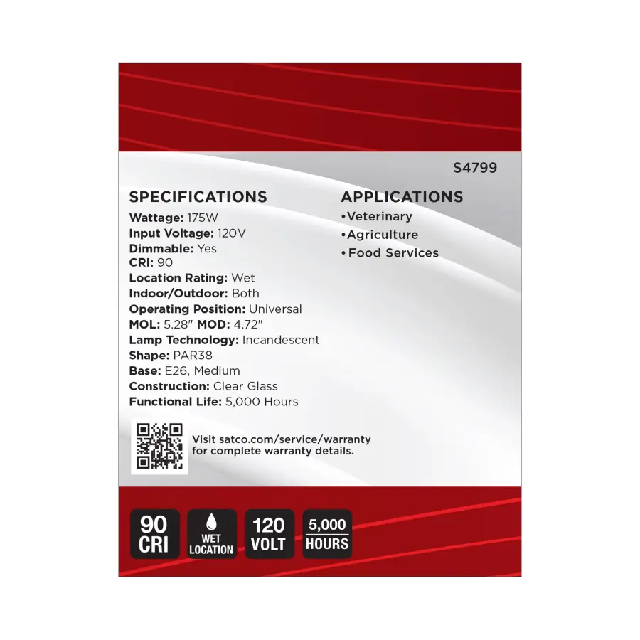 175 Watt PAR38 Incandescent - Clear Heat - Medium Base - Weatherproof - 120 Volt - Image 6