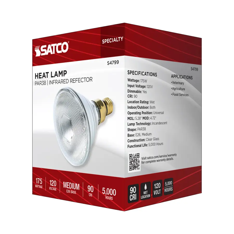 175 Watt PAR38 Incandescent - Clear Heat - Medium Base - Weatherproof - 120 Volt - Image 7