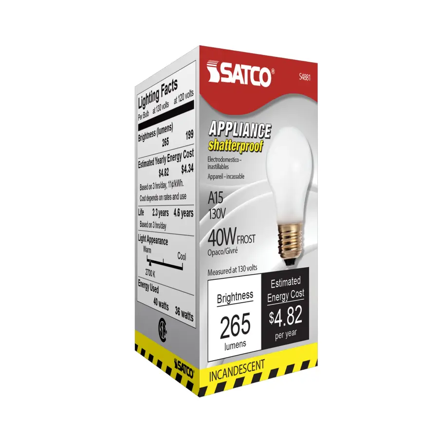 40 Watt A15 Incandescent - Frost - Appliance Lamp - 2500 Average rated hours - 265 Lumens - Medium base - 130 Volt - Shatter Proof - Image 5