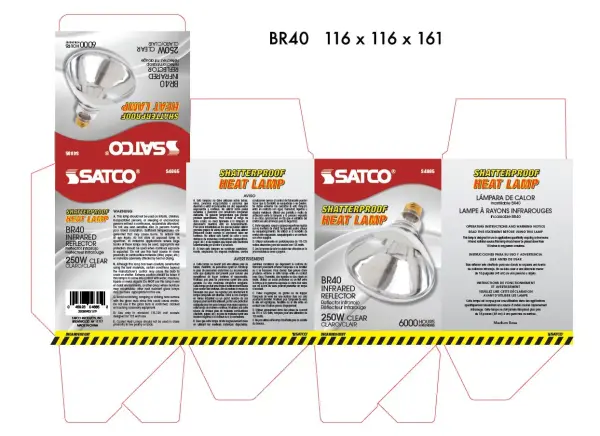 SATCO NUVO offers a full line of incandescent heat lamps, providing a reliable and versatile heating solution designed to generate focused heat for a variety of applications. With four unique shapes to choose from-PAR38, BR38, R40, and BR40-these lamps combine functionality and performance to meet diverse needs. Featuring a standard E26 medium base and operating at 120 volts, they emit a comforting glow that's perfect for maintaining warmth. Available in both red and clear finishes, select models are enhanced with a shatterproof coating for added safety and durability. Engineered to emit infrared radiation, these heat lamps excel at providing targeted heat, making them ideal for keeping poultry and piglets warm in brooders, maintaining food at serving temperatures, or adding comfort to bathrooms. Their practical design and dependable performance make them an excellent choice for agricultural, commercial, and residential settings alike. - alternate view