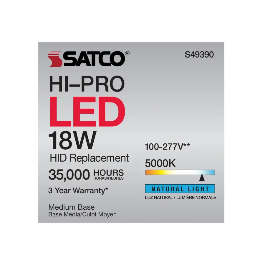18 Watt LED HID Replacement - 80 CRI - 5000K - Type B - Ballast Bypass - Medium base - Economy Hi-Pro - Image 11
