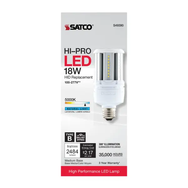 18 Watt LED HID Replacement - 80 CRI - 5000K - Type B - Ballast Bypass - Medium base - Economy Hi-Pro - Image 5