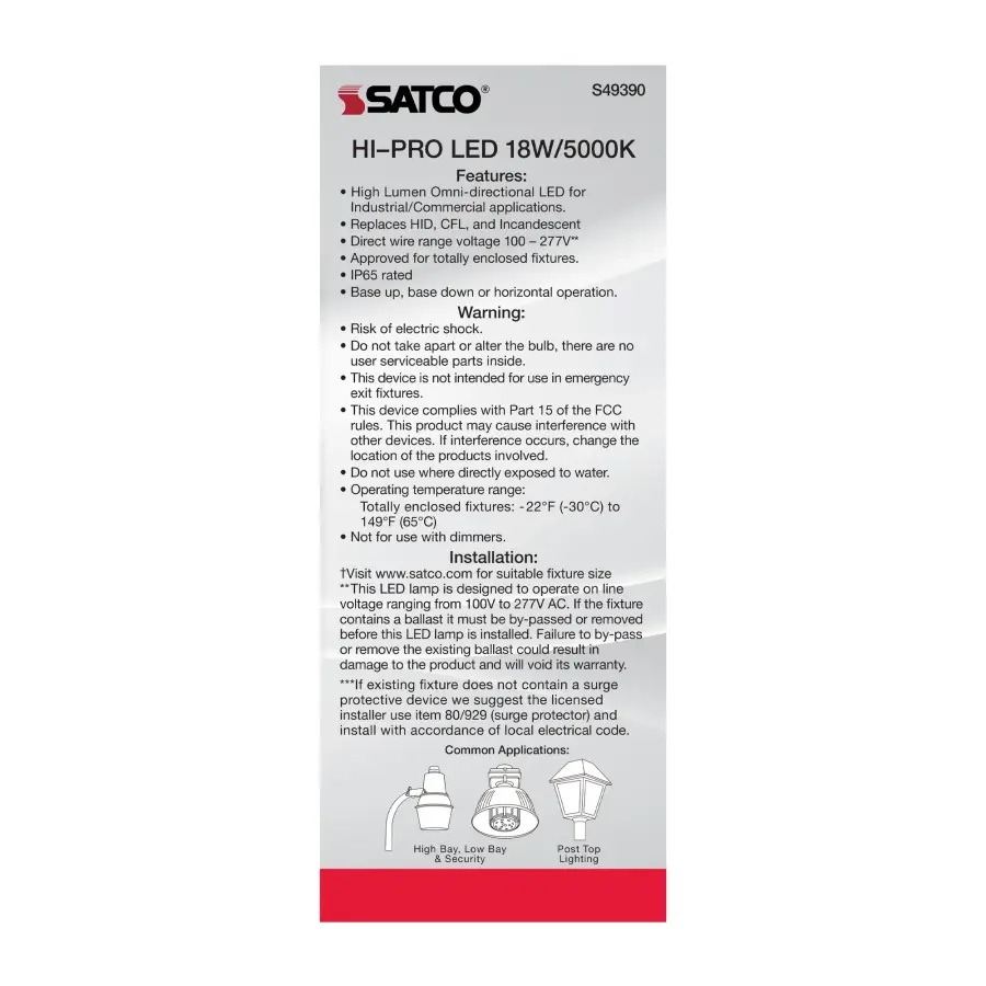 18 Watt LED HID Replacement - 80 CRI - 5000K - Type B - Ballast Bypass - Medium base - Economy Hi-Pro - Image 7