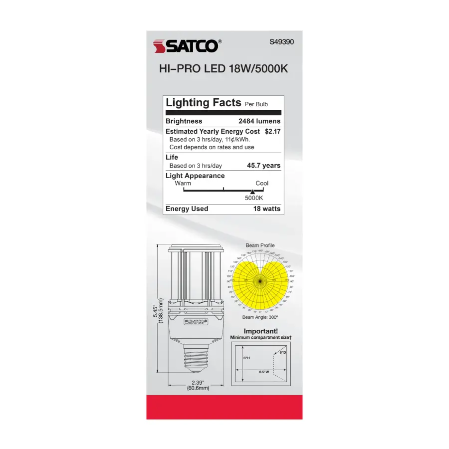 18 Watt LED HID Replacement - 80 CRI - 5000K - Type B - Ballast Bypass - Medium base - Economy Hi-Pro - Image 8