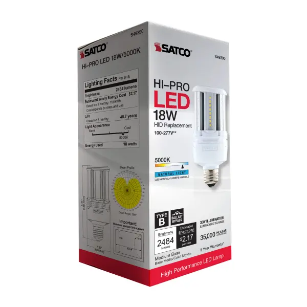 18 Watt LED HID Replacement - 80 CRI - 5000K - Type B - Ballast Bypass - Medium base - Economy Hi-Pro - Image 9