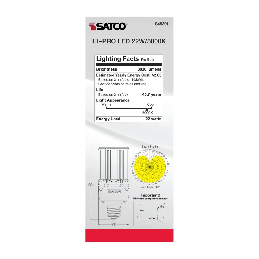 22 Watt LED HID Replacement - 80 CRI - 5000K - Type B - Ballast Bypass - Medium base - Economy Hi-Pro - Image 8