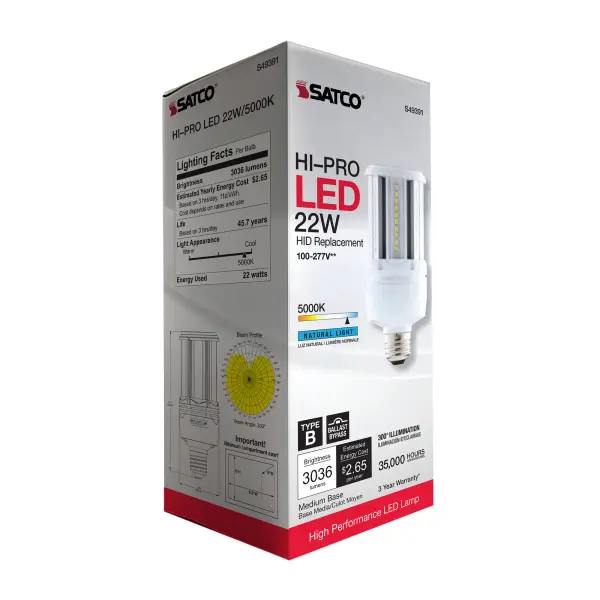 22 Watt LED HID Replacement - 80 CRI - 5000K - Type B - Ballast Bypass - Medium base - Economy Hi-Pro - Image 9