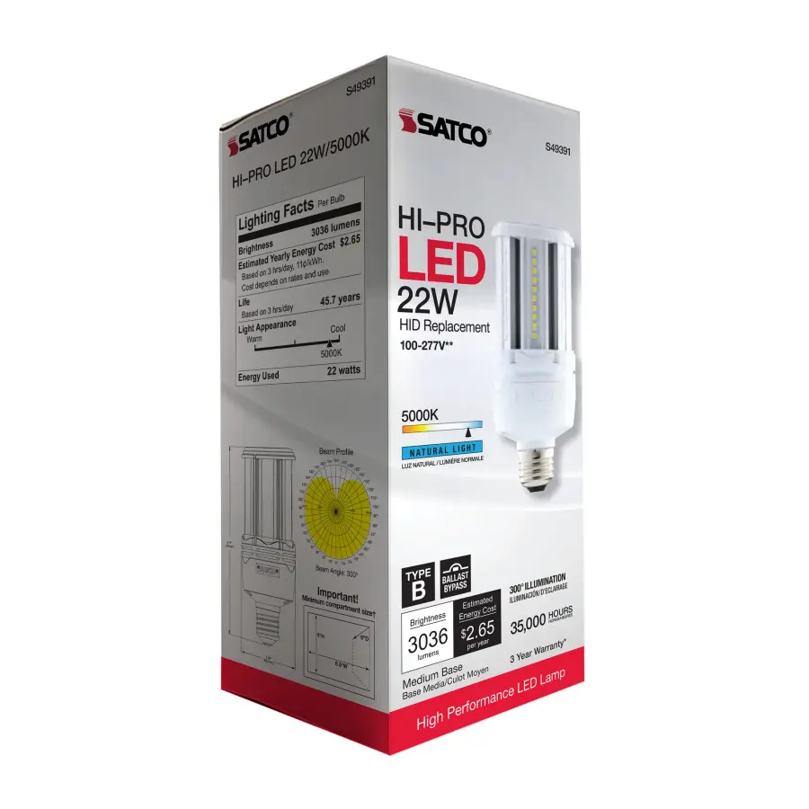 22 Watt LED HID Replacement - 80 CRI - 5000K - Type B - Ballast Bypass - Medium base - Economy Hi-Pro - Image 9