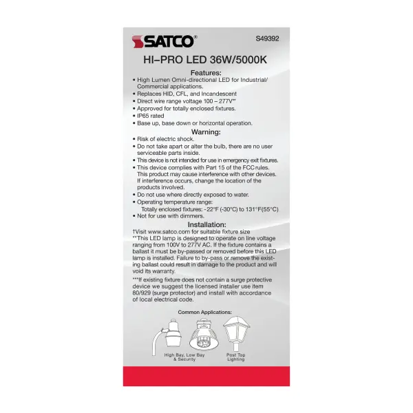 36 Watt LED HID Replacement - 80 CRI - 5000K - Type B - Ballast Bypass - Medium base - Economy Hi-Pro - Image 7