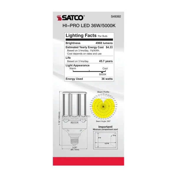 36 Watt LED HID Replacement - 80 CRI - 5000K - Type B - Ballast Bypass - Medium base - Economy Hi-Pro - Image 8