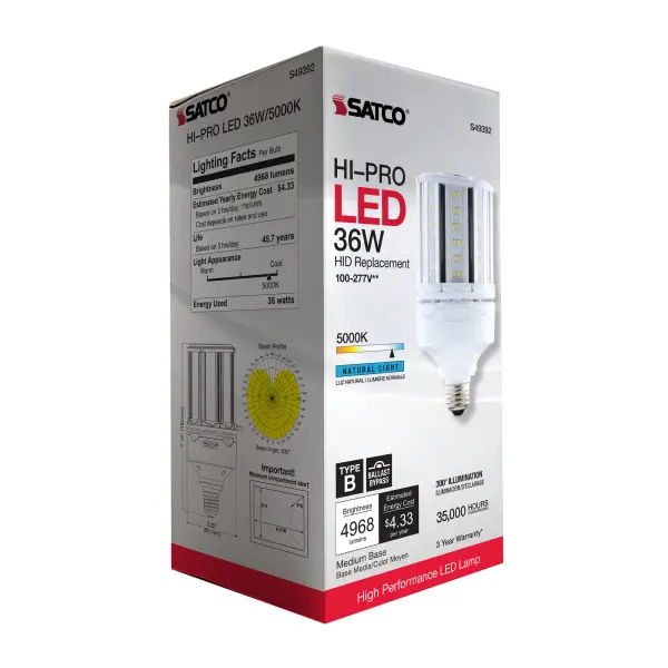 36 Watt LED HID Replacement - 80 CRI - 5000K - Type B - Ballast Bypass - Medium base - Economy Hi-Pro - Image 9