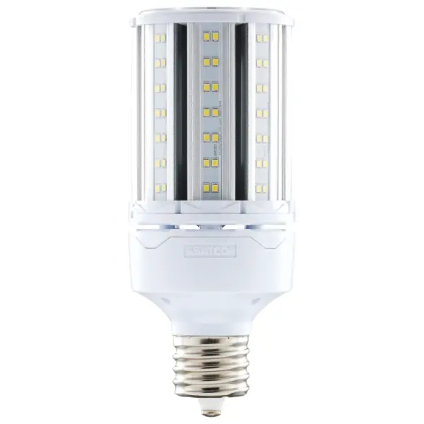 Satco's 45-watt Hi-Pro LED lamp is an energy efficient lighting solution for large scale lighting applications. Perfect for gymnasiums, factory floors, health clubs, and warehouses, this lamp is designed to deliver clean, efficient LED light. This versatile lamp has a corncob shape and delivers 35,000 hours of natural white light.