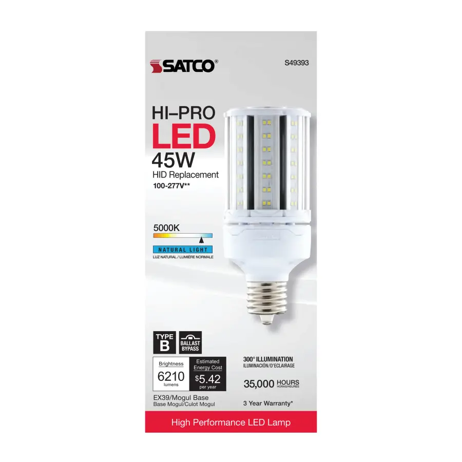 45 Watt LED HID Replacement - 5000K - Extended Mogul base - Type B Ballast Bypass - Economy Hi-Pro - Image 4