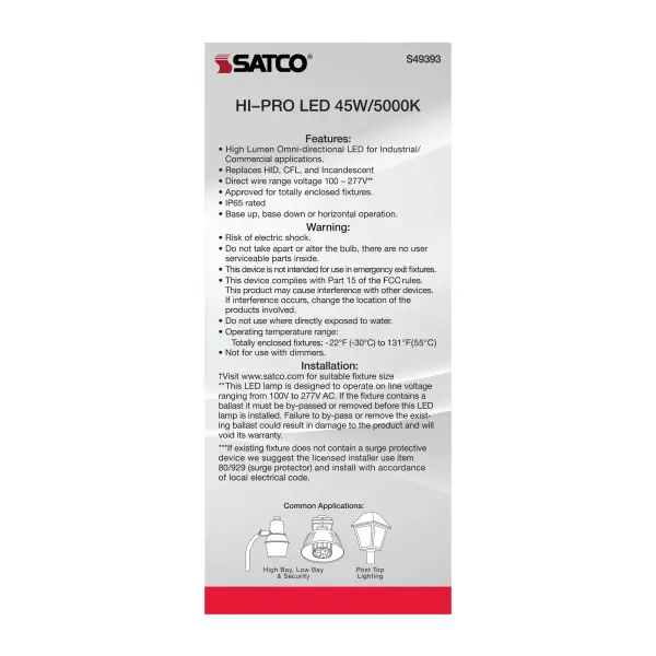 45 Watt LED HID Replacement - 5000K - Extended Mogul base - Type B Ballast Bypass - Economy Hi-Pro - Image 6